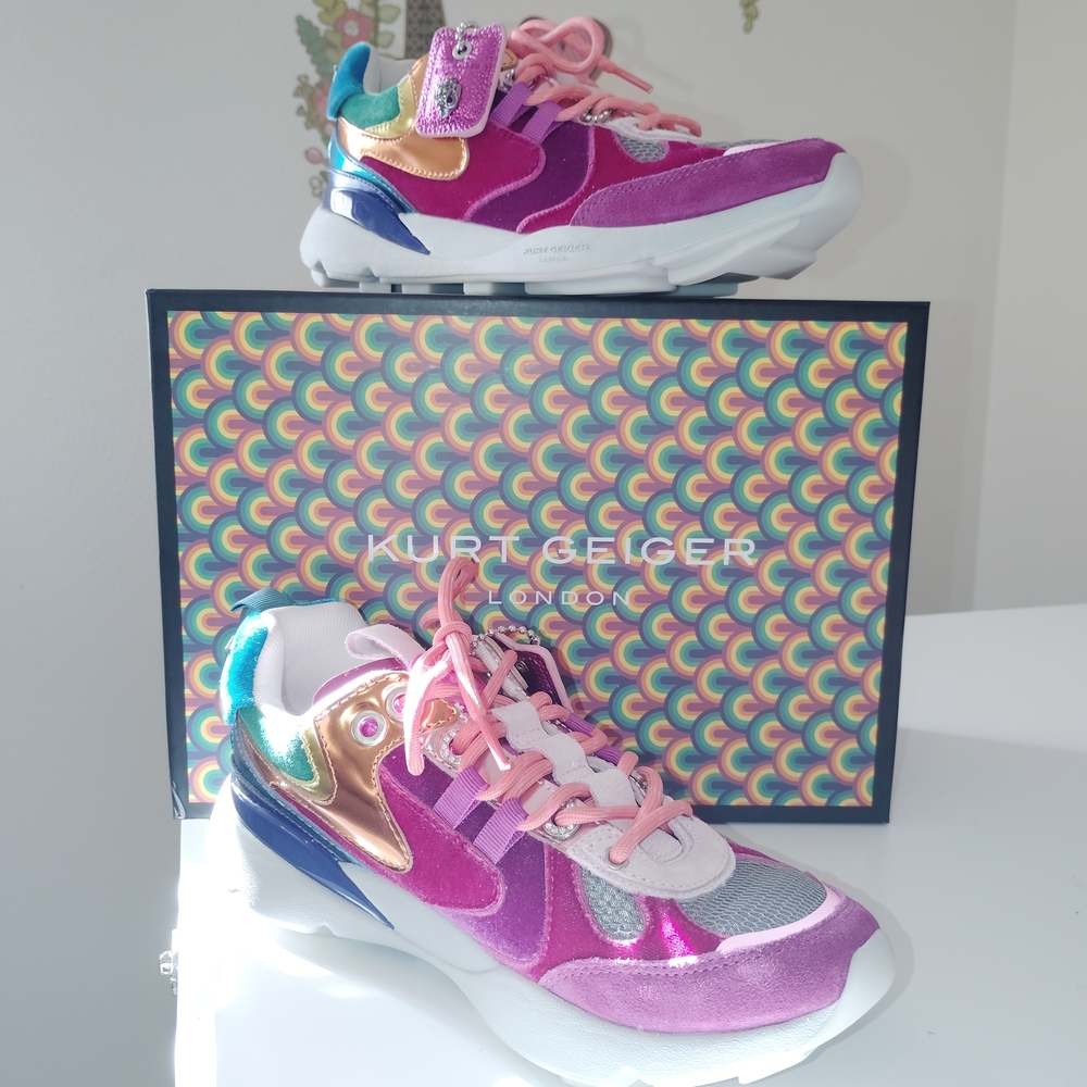 Kurt Geiger Multicolor Pink Metallic Platform Sneakers